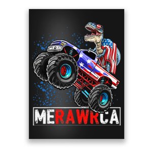 Merica Dinosaur Monster Truck 4th of July American Flag Poster