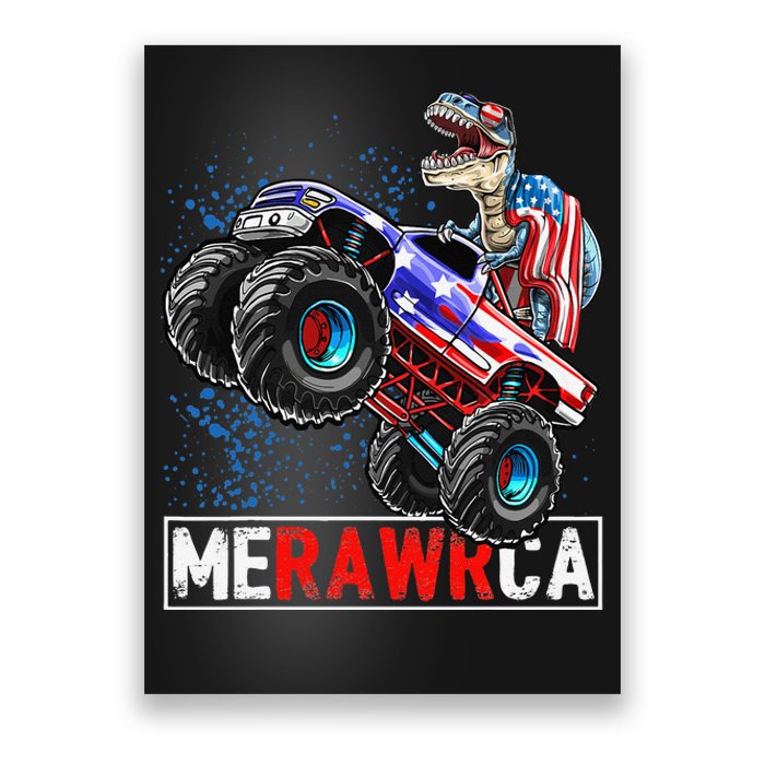 Merica Dinosaur Monster Truck 4th of July American Flag Poster