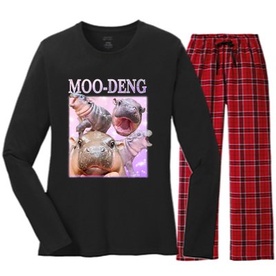 Moo Deng Women's Long Sleeve Flannel Pajama Set 