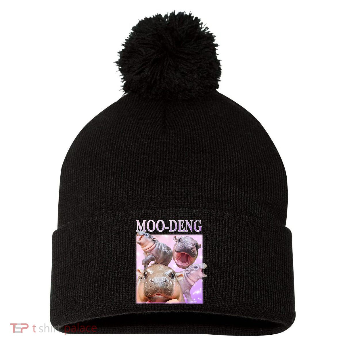 Moo Deng Pom Pom 12in Knit Beanie
