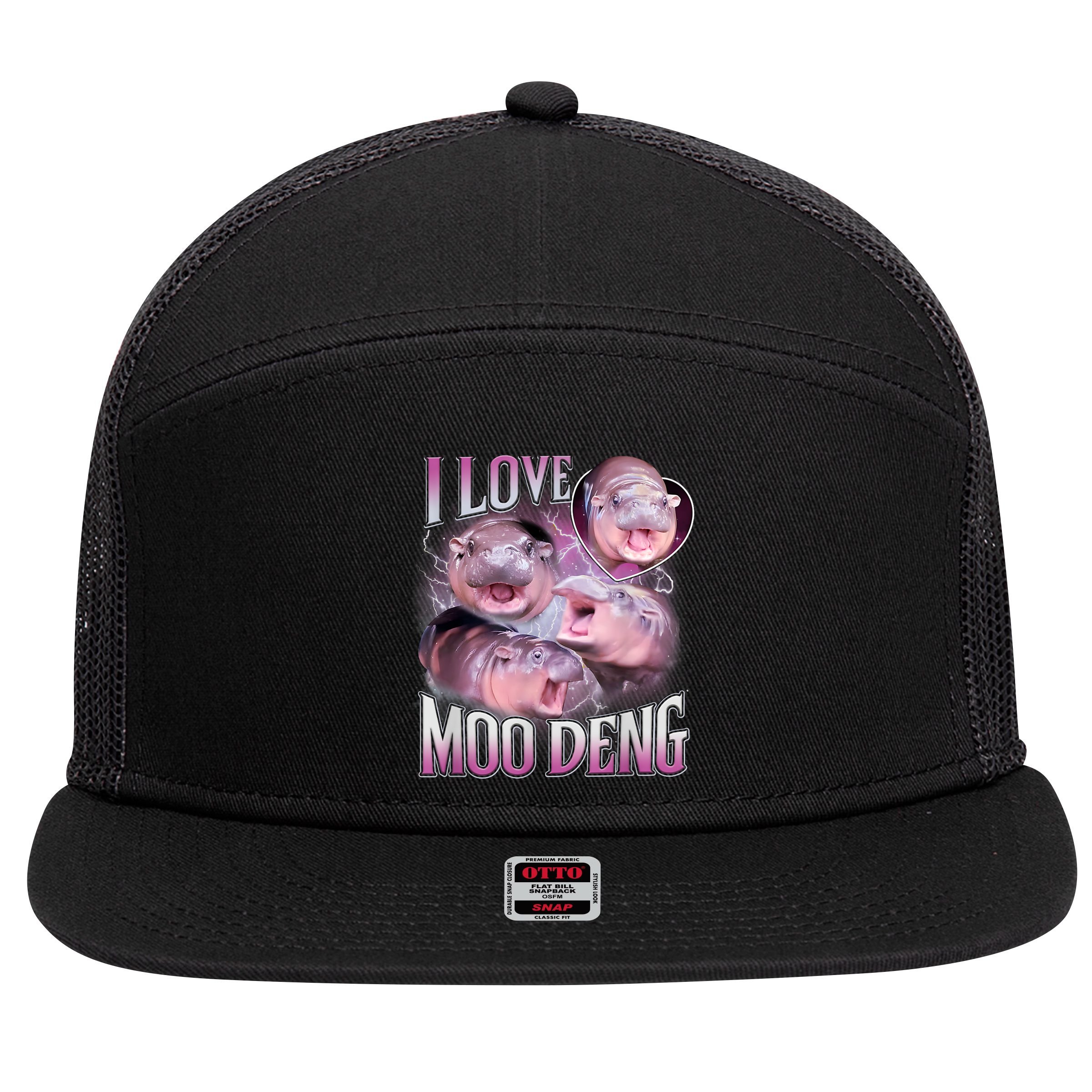 Moo Deng 7 Panel Mesh Trucker Snapback Hat