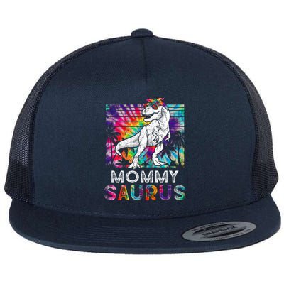 Mommysaurus Dinosaur Mommy Saurus Family Matching Tie Dye Gift Flat Bill Trucker Hat