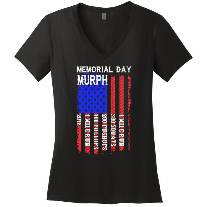 Memorial Day Murph Challenge Distressed Us Military Gift Women's V-Neck T-Shirt