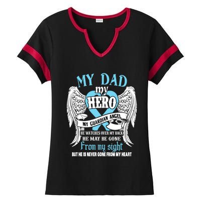 My Dad My Hero My Guardian Angel He Watches Over My Back Gift Ladies Halftime Notch Neck Tee