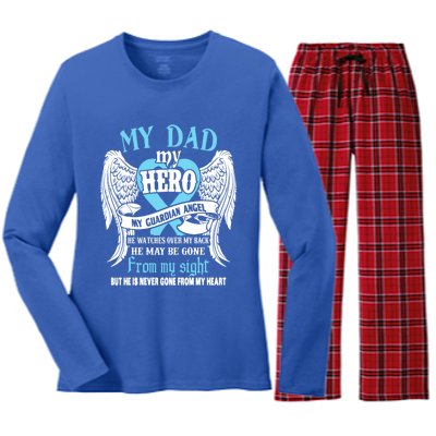 My Dad My Hero My Guardian Angel He Watches Over My Back Gift Women's Long Sleeve Flannel Pajama Set 