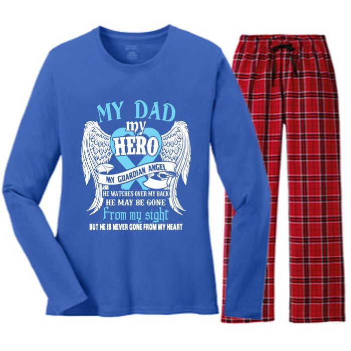 My Dad My Hero My Guardian Angel He Watches Over My Back Gift Women's Long Sleeve Flannel Pajama Set 