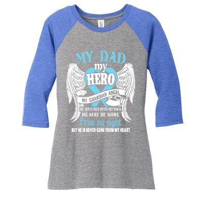 My Dad My Hero My Guardian Angel He Watches Over My Back Gift Women's Tri-Blend 3/4-Sleeve Raglan Shirt