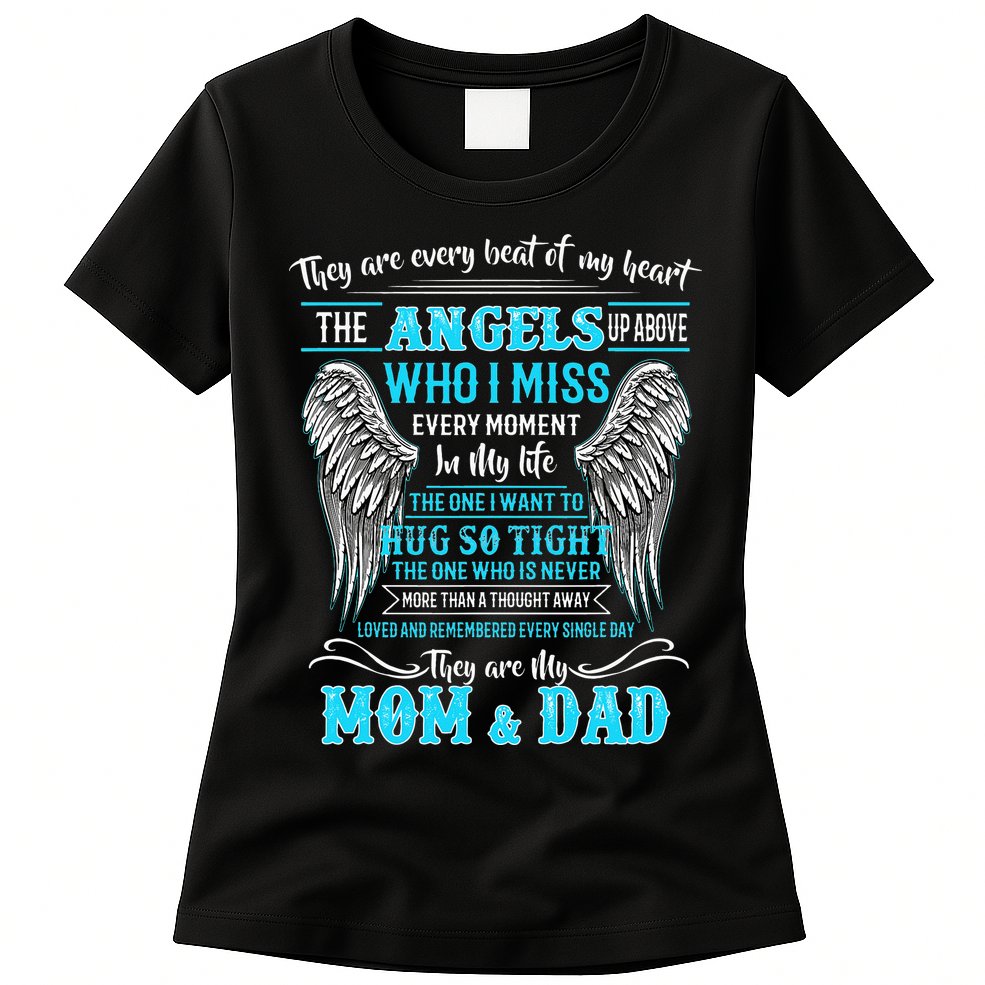 Mom & Dad My Angels In Memories Of Parents In Heaven Womens T-Shirt