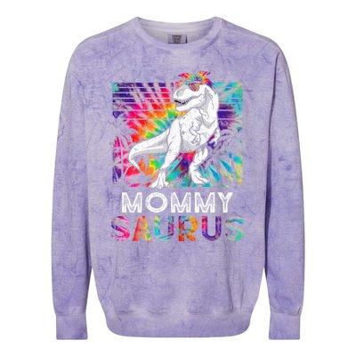 Mommysaurus Dinosaur Mommy Saurus Family Matching Tie Dye Cool Gift Colorblast Crewneck Sweatshirt