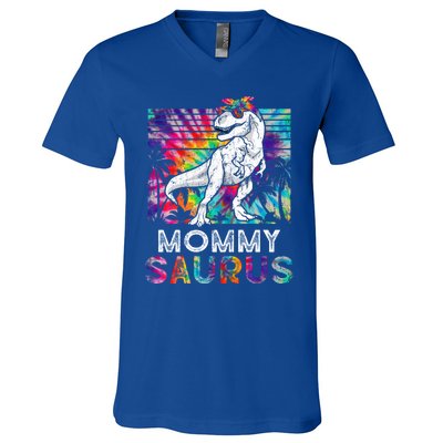 Mommysaurus Dinosaur Mommy Saurus Family Matching Tie Dye Cool Gift V-Neck T-Shirt