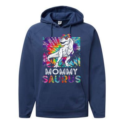 Mommysaurus Dinosaur Mommy Saurus Family Matching Tie Dye Cool Gift Performance Fleece Hoodie