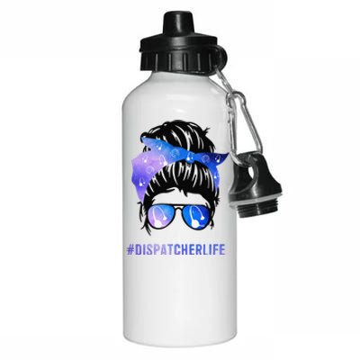 Mothers Day Minnie Momdispatcher Messy Bun Hair Woman Dispatcher Life 911 Mother Aluminum Water Bottle