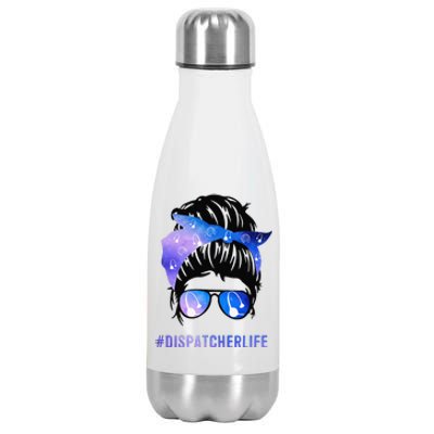 Mothers Day Minnie Momdispatcher Messy Bun Hair Woman Dispatcher Life 911 Mother Stainless Steel Insulated Water Bottle