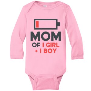 Mothers Day Mom of 1 Girl 1 Boy Tee Gift Daughter Son Baby Long Sleeve Bodysuit