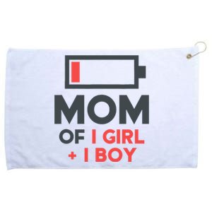 Mothers Day Mom of 1 Girl 1 Boy Tee Gift Daughter Son Grommeted Golf Towel