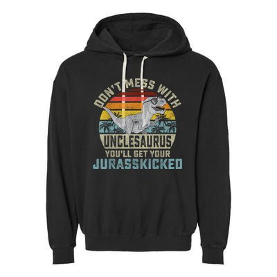 Mens Don't Mess With Unclesaurus You'll Get Jurasskicked Uncle Garment-Dyed Fleece Hoodie