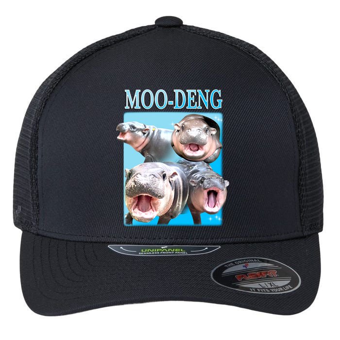 Moo Deng Meme Hippo Funny Flexfit Unipanel Trucker Cap