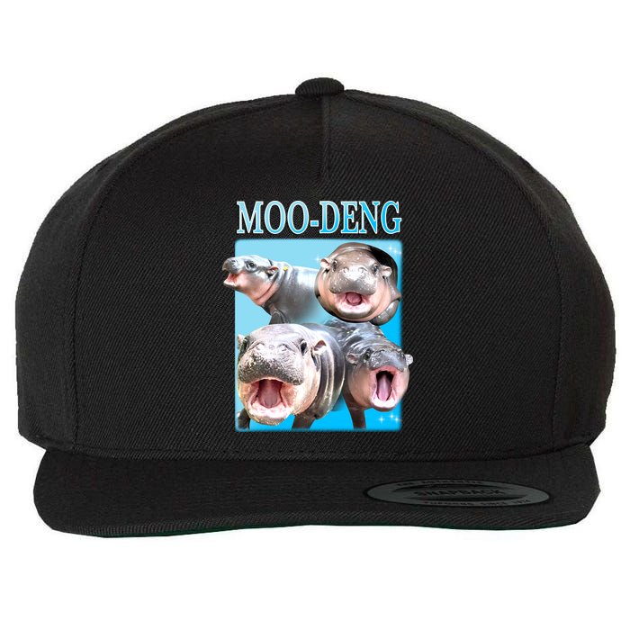 Moo Deng Meme Hippo Funny Wool Snapback Cap