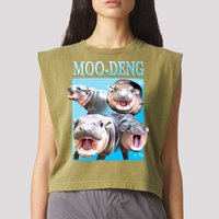Moo Deng Meme Hippo Funny Garment-Dyed Women's Muscle Tee