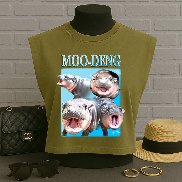 Moo Deng Meme Hippo Funny Garment-Dyed Women's Muscle Tee
