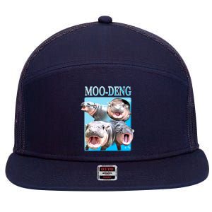 Moo Deng Meme Hippo Funny 7 Panel Mesh Trucker Snapback Hat