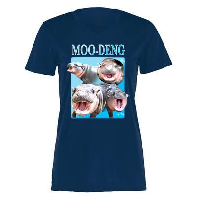 Moo Deng Meme Hippo Funny Women's Momentum V-Neck T-Shirt