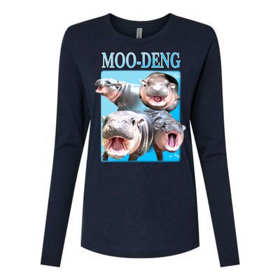 Moo Deng Meme Hippo Funny Womens Cotton Relaxed Long Sleeve T-Shirt