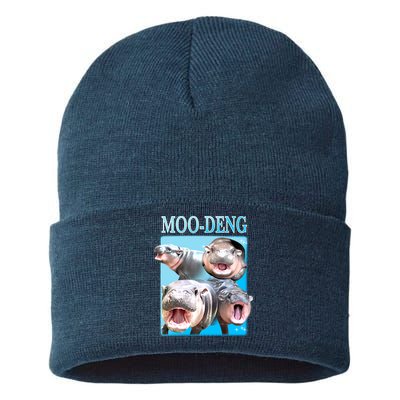 Moo Deng Meme Hippo Funny Sustainable Knit Beanie