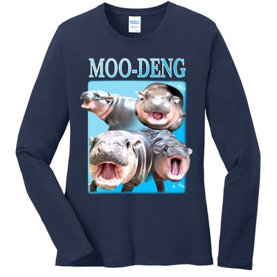 Moo Deng Meme Hippo Funny Ladies Long Sleeve Shirt
