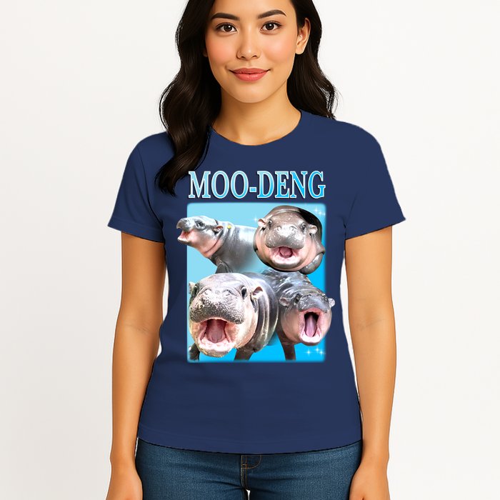 Moo Deng Meme Hippo Funny Womens T-Shirt
