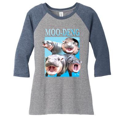 Moo Deng Meme Hippo Funny Women's Tri-Blend 3/4-Sleeve Raglan Shirt