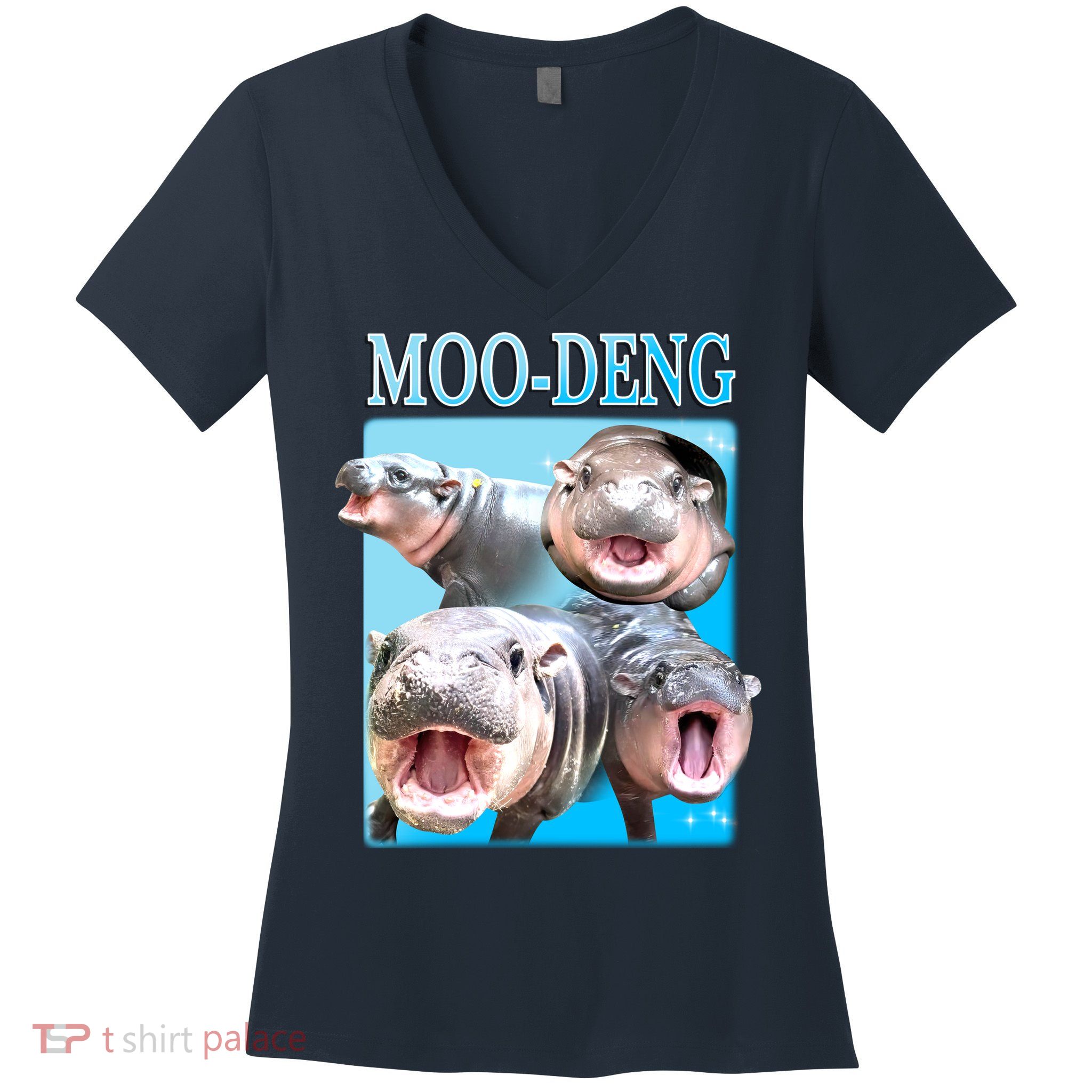 Moo Deng Meme Hippo Funny Women's V-Neck T-Shirt