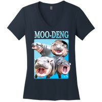 Moo Deng Meme Hippo Funny Women's V-Neck T-Shirt