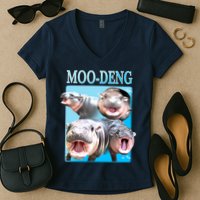 Moo Deng Meme Hippo Funny Women's V-Neck T-Shirt