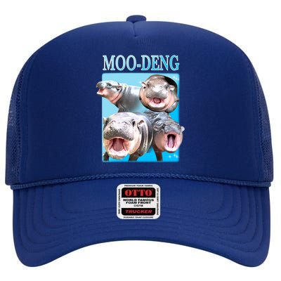 Moo Deng Meme Hippo Funny High Crown Mesh Back Trucker Hat