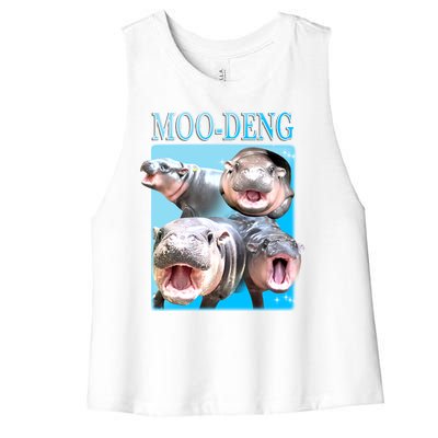 Moo Deng Meme Hippo Funny Women's Racerback Cropped Tank