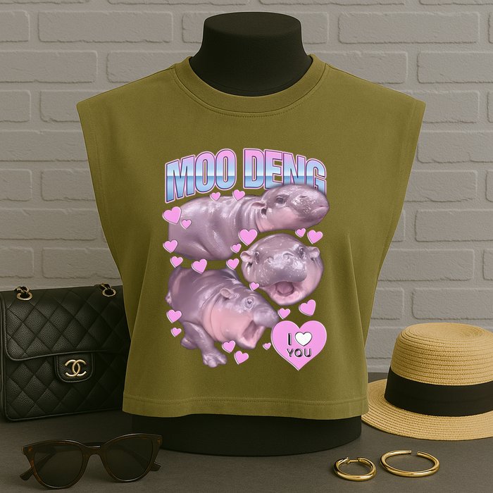 Moo Deng Garment-Dyed Women's Muscle Tee