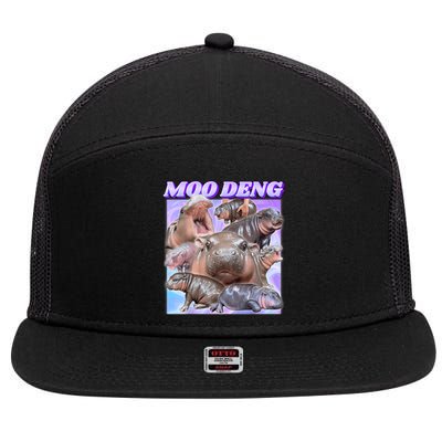 Moo Deng Meme Hippo 7 Panel Mesh Trucker Snapback Hat