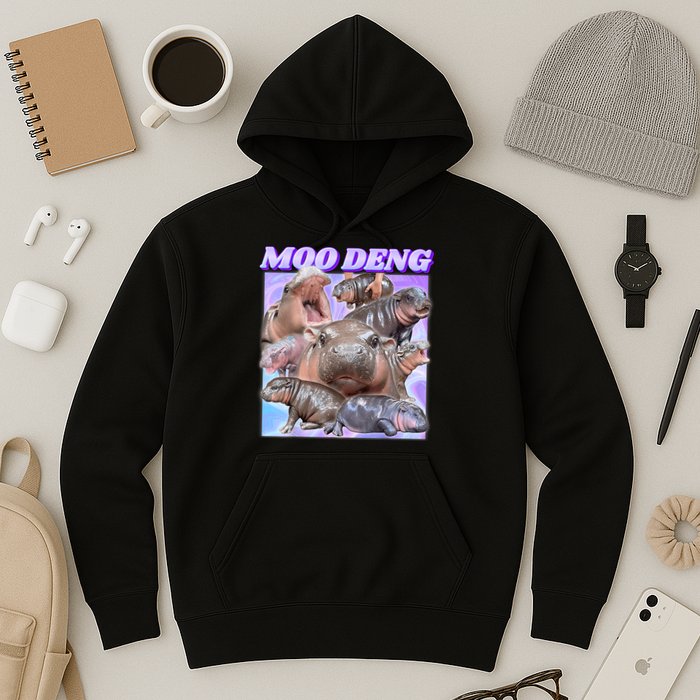 Moo Deng Meme Hippo Hoodie