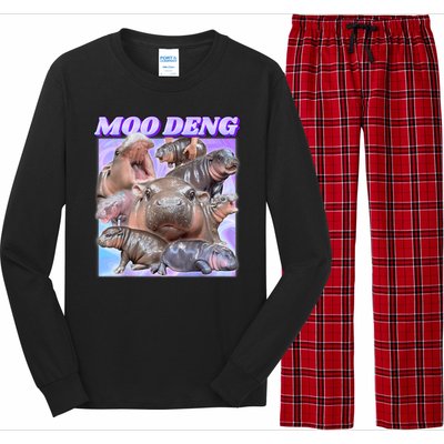 Moo Deng Meme Hippo Long Sleeve Pajama Set