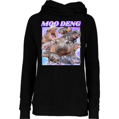 Moo Deng Meme Hippo Womens Funnel Neck Pullover Hood