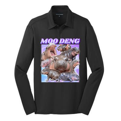 Moo Deng Meme Hippo Silk Touch Performance Long Sleeve Polo