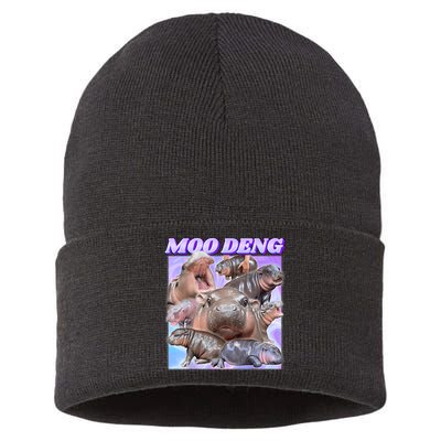 Moo Deng Meme Hippo Sustainable Knit Beanie