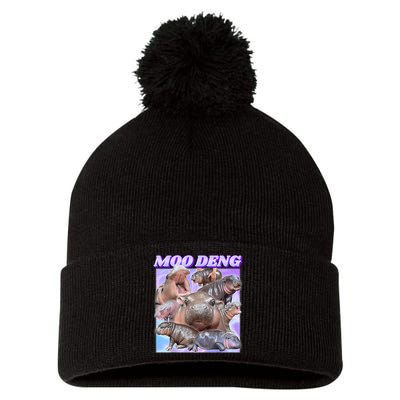 Moo Deng Meme Hippo Pom Pom 12in Knit Beanie