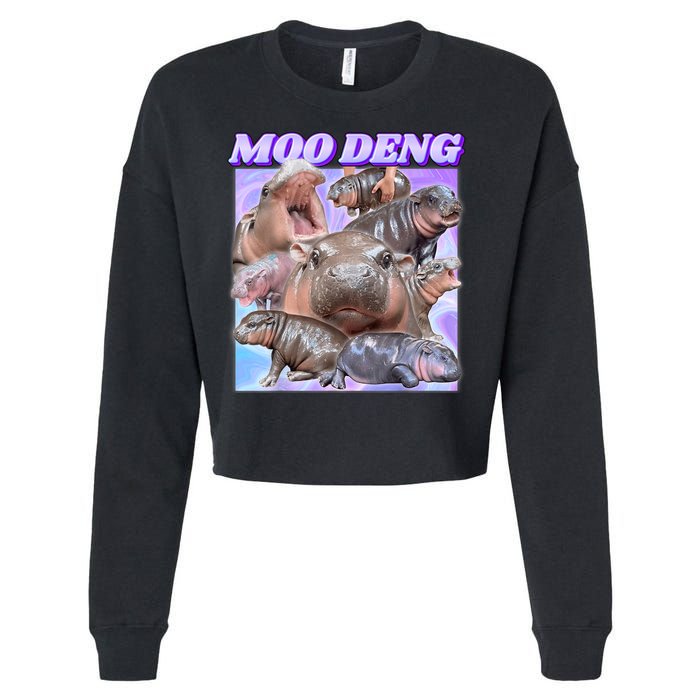 Moo Deng Meme Hippo Cropped Pullover Crew