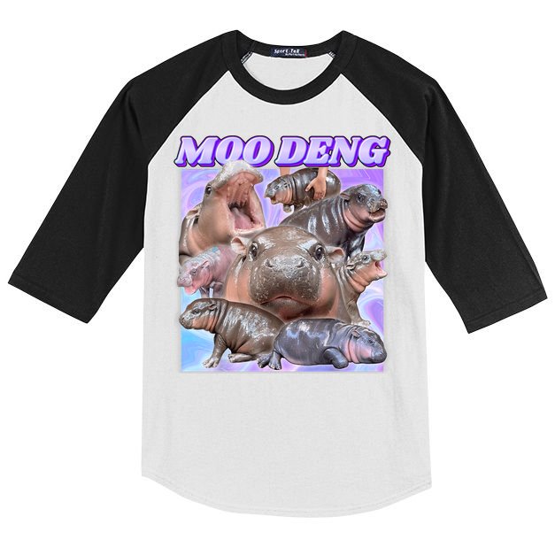 Moo Deng Meme Hippo Kids Colorblock Raglan Jersey