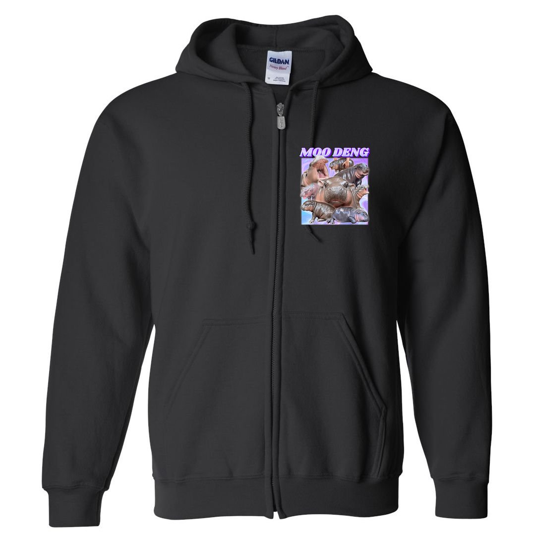 Moo Deng Meme Hippo Full Zip Hoodie
