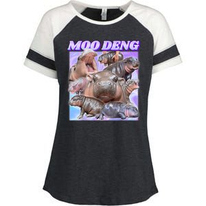 Moo Deng Meme Hippo Enza Ladies Jersey Colorblock Tee