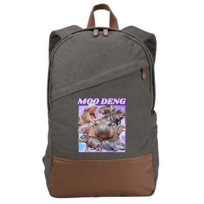 Moo Deng Meme Hippo Cotton Canvas Backpack