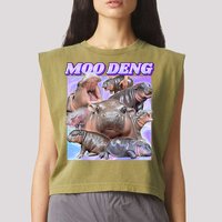 Moo Deng Meme Hippo Garment-Dyed Women's Muscle Tee